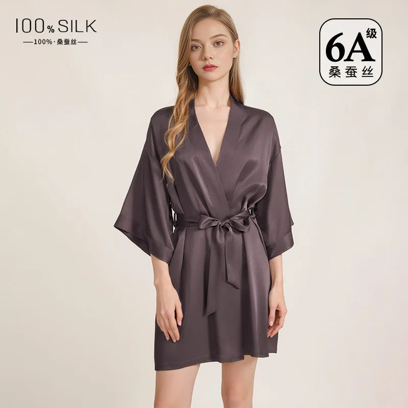 Robe Silk Women - Women Pure Mulberry Silk Bathrobe Elegant