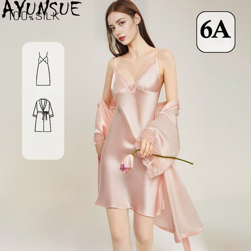 Robe Silk Women - AYUNSUE 100% Real Mulberry Silk Robe