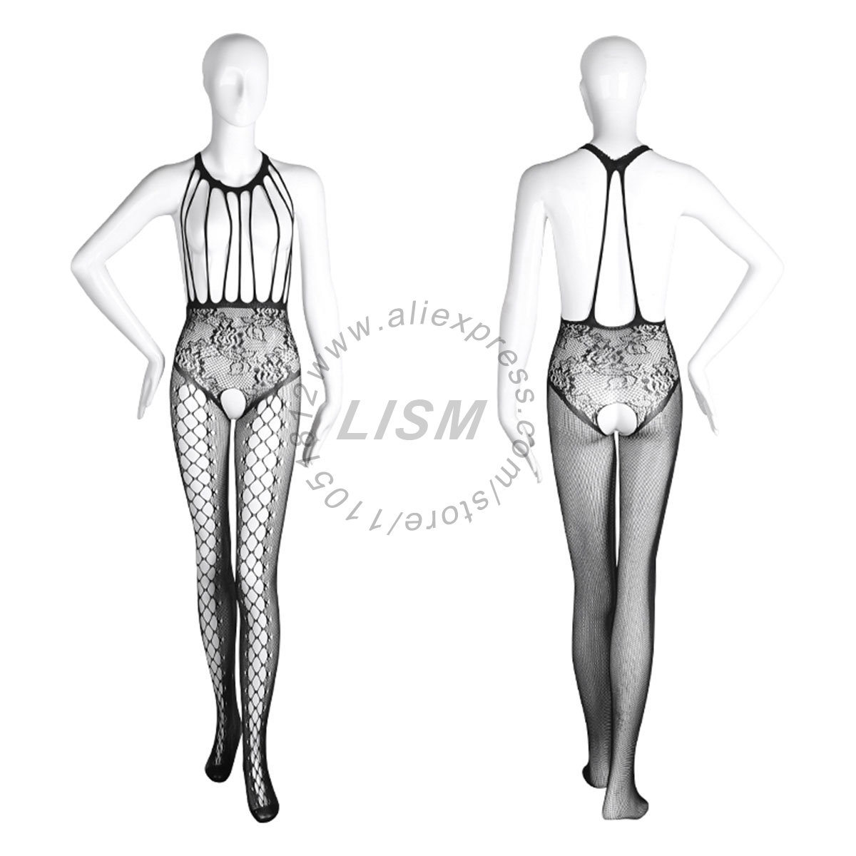 LISM Sexy Halter Cutout Open B - Bodystocking Fishnet ulasan dan harga
