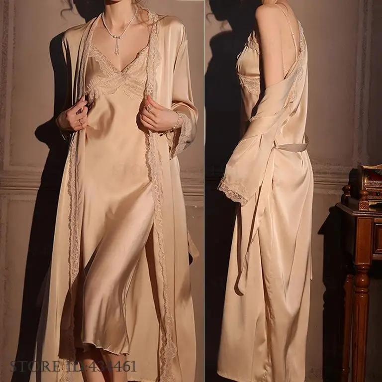Female Long Robe 2PCS Set Eleg - Robe Silk Women ulasan dan harga