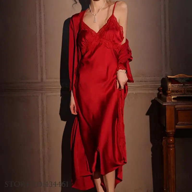 Female Long Robe 2PCS Set Eleg - Robe Silk Women ulasan dan harga